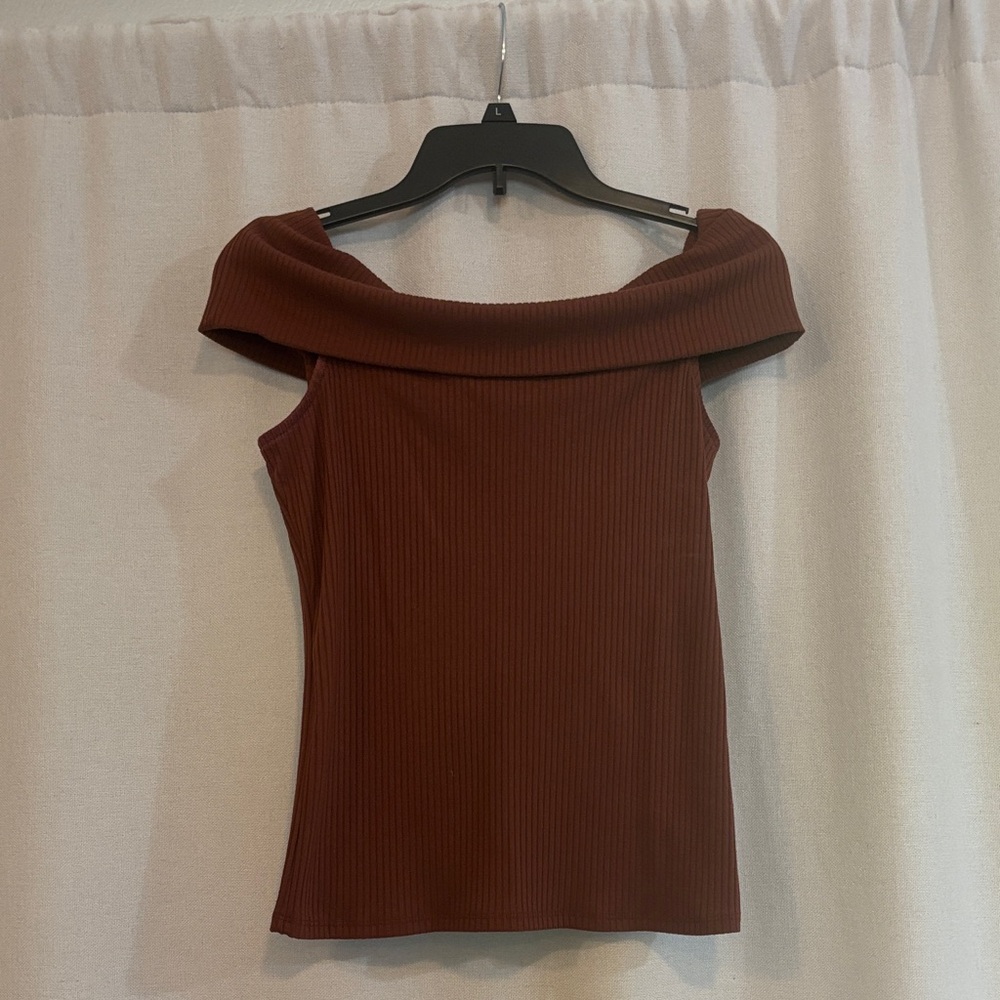 a new day Women's Off-Shoulder Ribbed Top - Brown